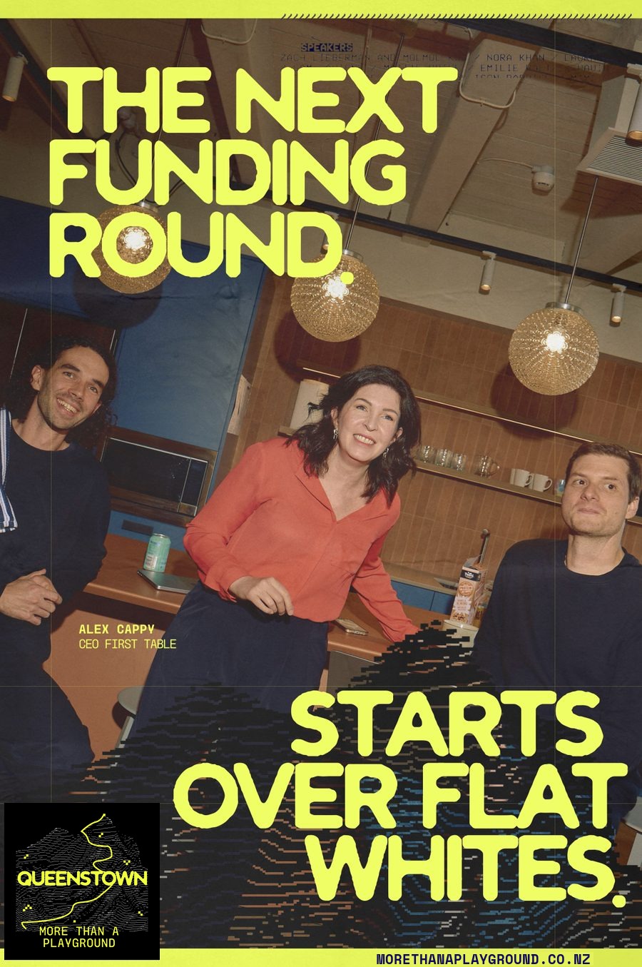 Alex Cappy with colleagues. The next funding round starts over flat whites.